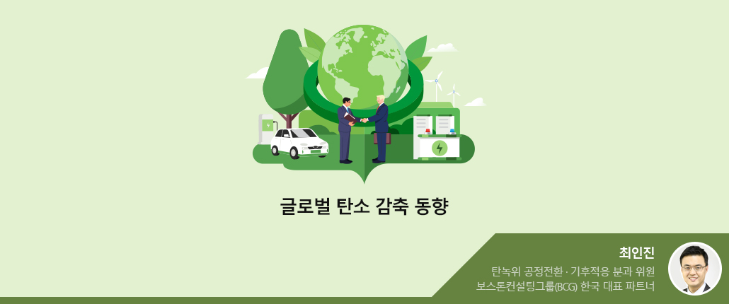 글로벌 탄소 감축 동향/ 최인진 위원(사진있음) : 탄녹위 공정전환 · 기후적응 분과 위원 보스톤컨설팅그룹(BCG) 한국 대표 파트너